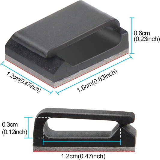 100 Pcs Cable Tidy Management Self Adhesive Flat Cable Clips for Led Light Strip and Flat Ethernet Cable Black