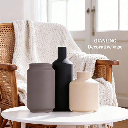 Ceramic Vase Set of 3 - Modern Neutral Vases Home Decor, Minimalism Decorative Vases, Boho Decor Small Flower Vase for Shelf, Dining Table Entryway Mantel Centerpiece Bookshelf Living Room Bathroom