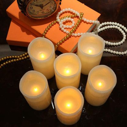 H-BLOSSOM Flameless Candles Battery Operated Real Wax Pillar LED Candles with 10 Key Remote Control Cycling 24 Hours Timer Set of 6 (3" x 6" Remote)