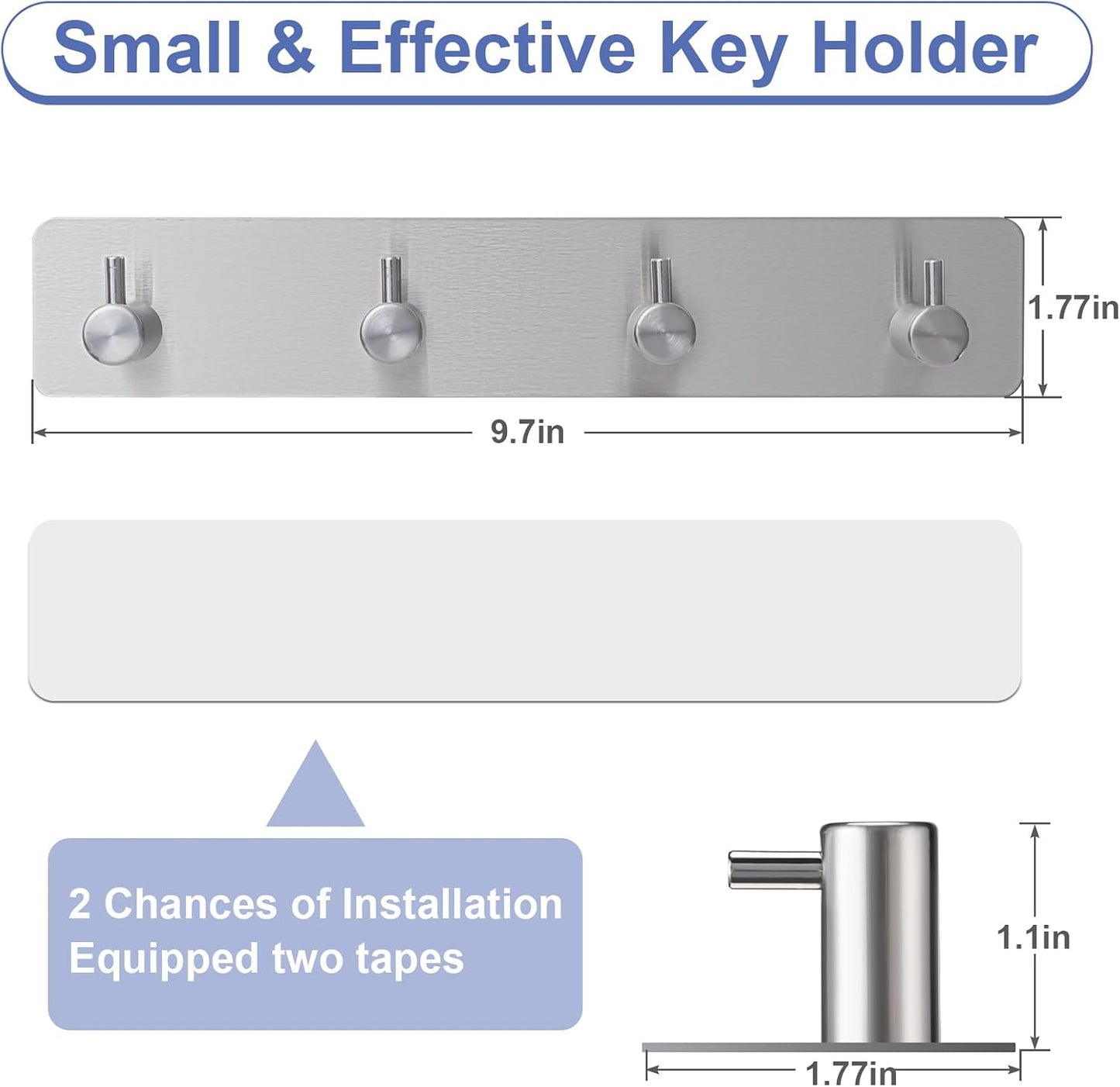 Key Holder with 4 Hooks,Key Hanger Organizer for Wall Mount with 2 Self-Adhesive Tapes,Metal Key Rack for Entryway, Door, Bathroom, Kitchen(Black)