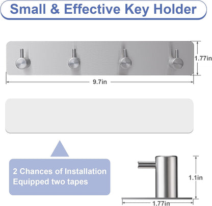 Key Holder with 4 Hooks,Key Hanger Organizer for Wall Mount with 2 Self-Adhesive Tapes,Metal Key Rack for Entryway, Door, Bathroom, Kitchen(Black)