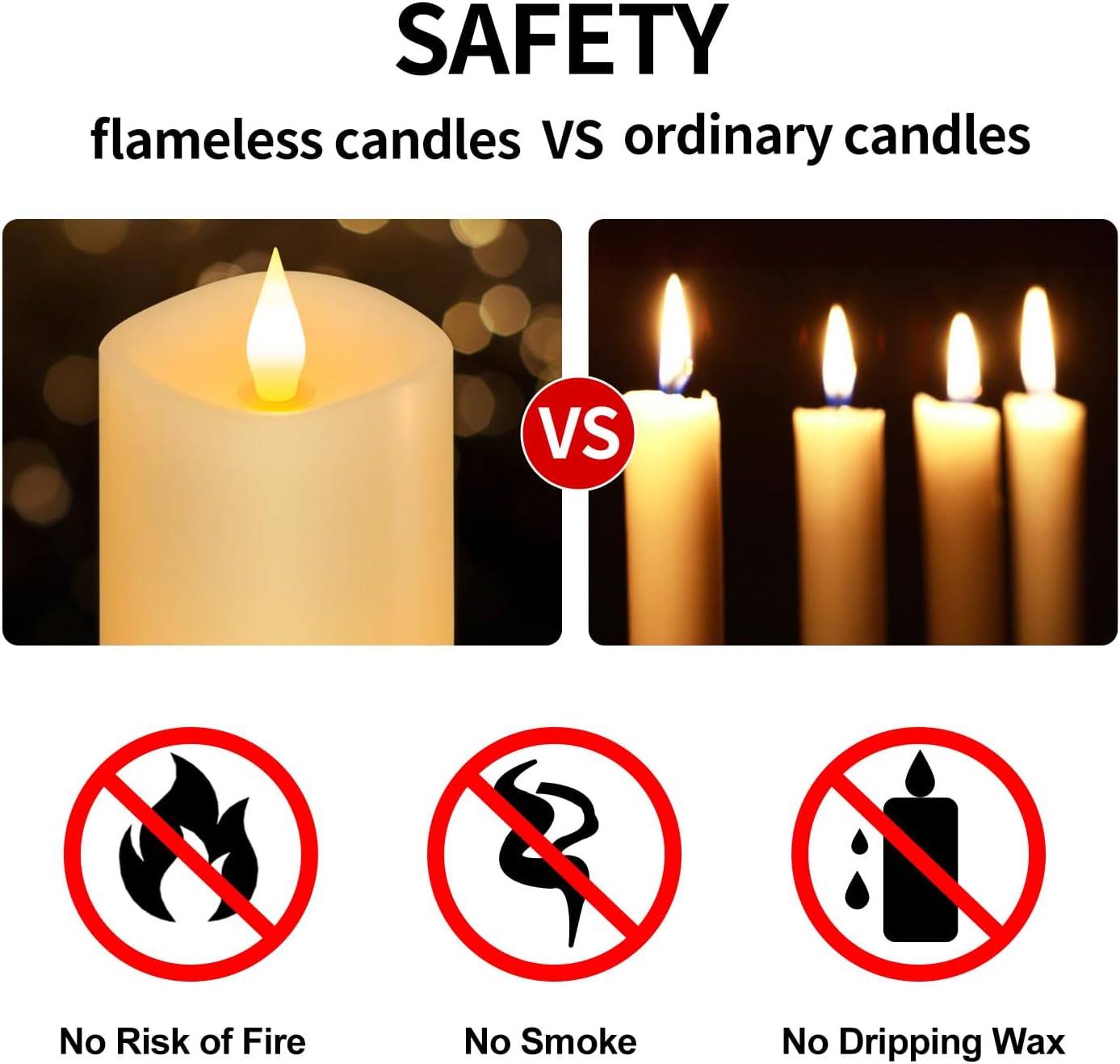 3x3 Flickering Flameless Candles Set of 2, 2AA Battery Life 600 Hours Battery Candles Flickering with Timer,3 inch Flameless Candles with Remote for Indoor/Outdoor, Ivory