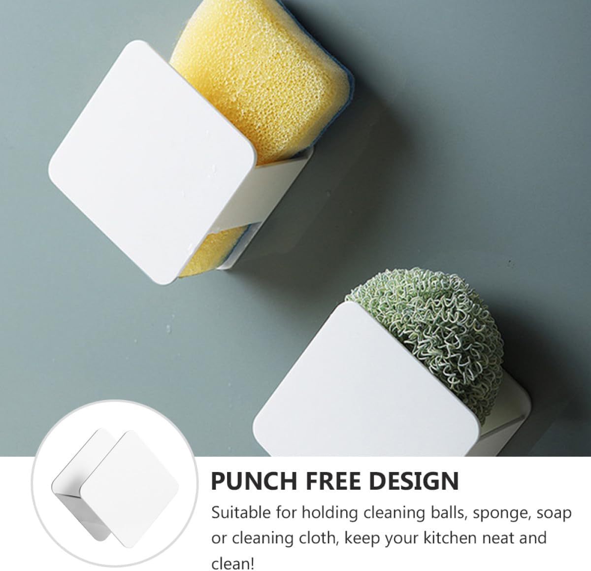 SEWACC 2 Pcs Punchless Wall-mounted Sink Sponge Storage Rack with Drain Holder, Cleaning Cloth Organizer for Rag Drying and Kitchen Storage