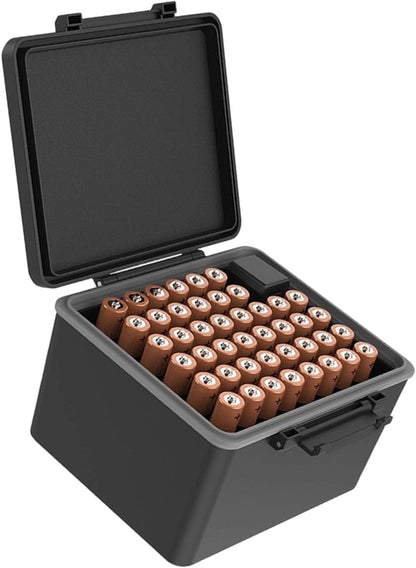 2A 3A Battery Storage Case with Lockable Lid and Builts in Power Tester for Home Camping Travel Battery Organizers