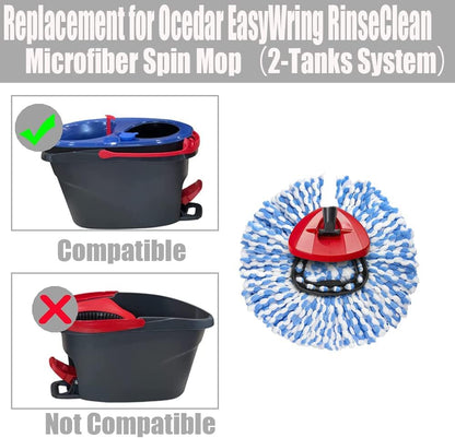 ANREKEYH Spin Mop Head, Base, Handle Replacement for O-Ceda EasyWring Microfiber Spin Mops, 2 Microfiber Mop Refills, 1 Triangle Head Cover and 30-58in Handle Set Combo (White(1 Tank System))