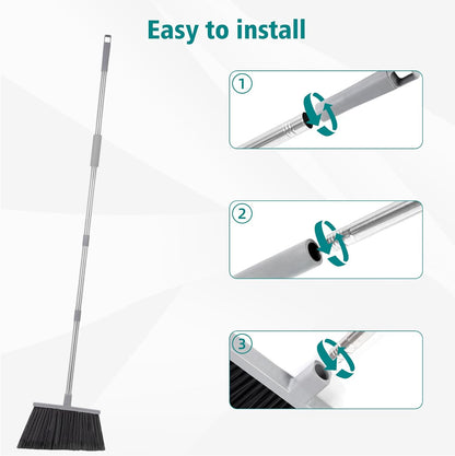 PBHEPJ Broom, 4 Pack Outdoor Broom for Floor Cleaning, 58" Long Stainless Steel Handle, Hard Bristle Angle Broom for Sweeping Indoor, Commercial, Industrial, Garage, Kitchen