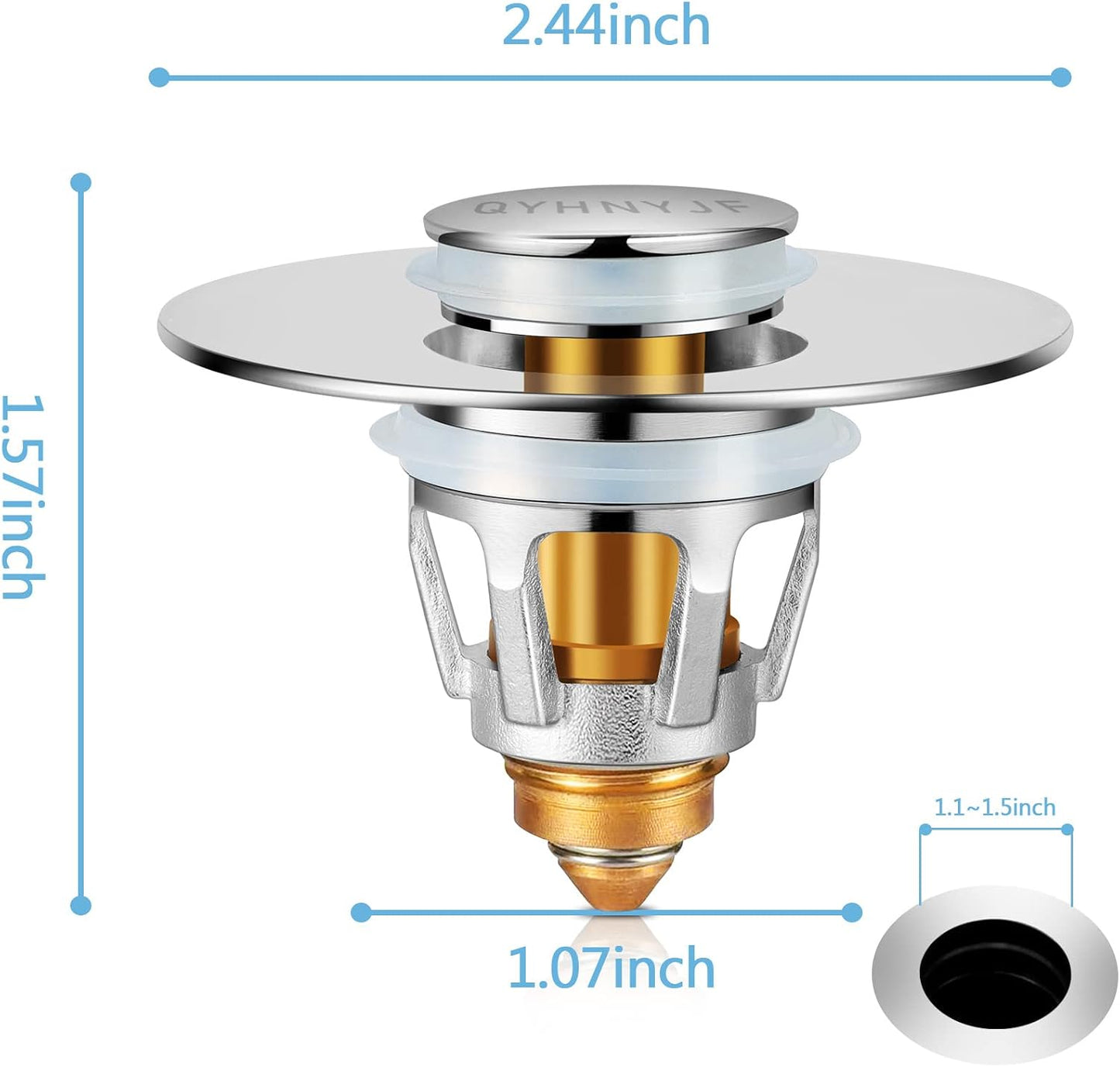 QYHNYJF Bathroom Sink Stopper with Hair Catcher – Universal Pop-Up Drain Strainer for 1.1–1.5 inch US Standard Sink Drain Holes, Anti-Clog Basin Stopper, Silver