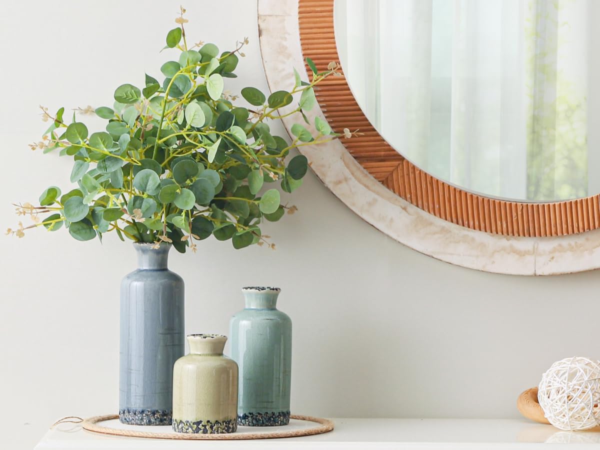 Ceramic Vase Set of 3, Neutral Flower Vases Home Decor, Pottery Rustic Farmhouse Decorative Vases Modern Decor for Table Mantel Entryway Bookshelf Living Room Kitchen Bedroom - Brown