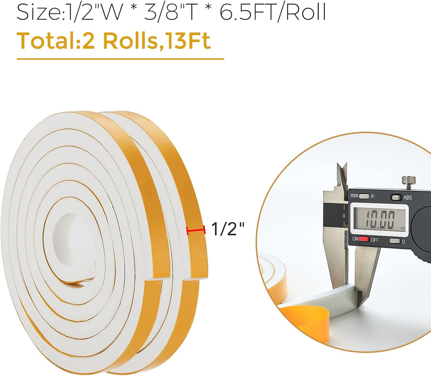 33 Feet Weather Stripping Door Seal- 1/2" Wide X 1/4" Thick Door Bottom Seal Strip High Density Foam Tape Adhesive Rubber Strip for Door Soundproofing,Window Insulation (1/2" x 1/4" x 33FT,Black)