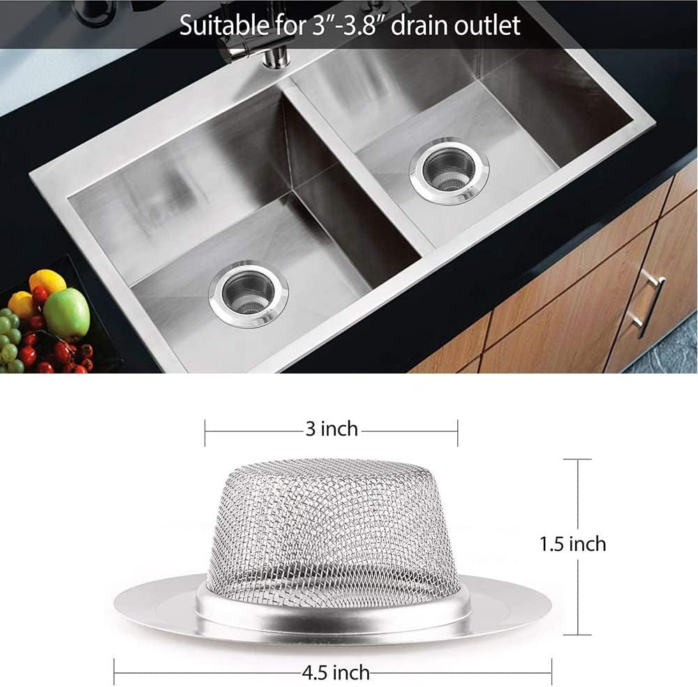2 Pcs Stainless Steel Kitchen Mesh Silver Sink Strainer Large Wide Rim 4.5" Diameter,Perfect for Kitchen Sinks