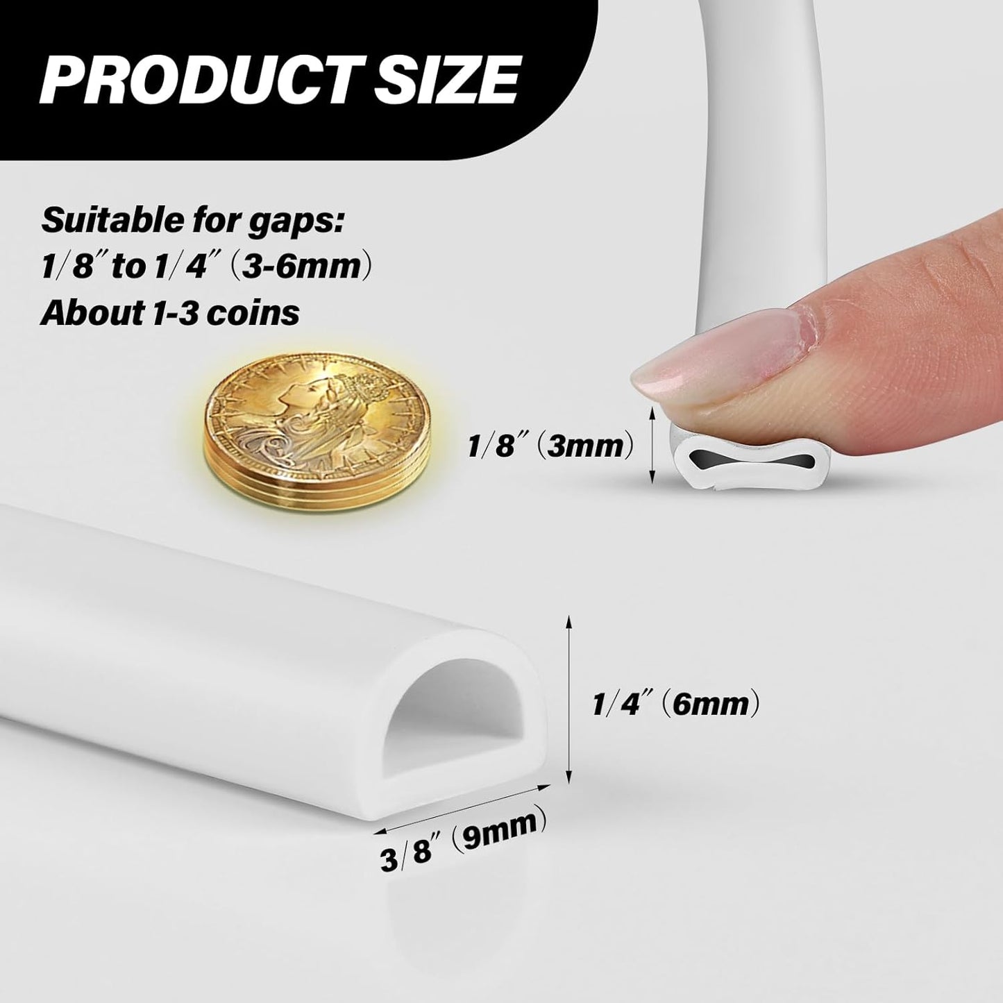 Silicone Weather Stripping Door Seal, 20FT Self Adhesive D Shaped Door Seal Strip for Door Frame, Door Insulation Strip Window Seal, W:1 in; H:1 in; 20Feet