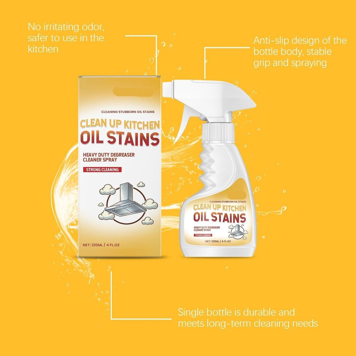 Heavy Duty Kitchen Degreaser Spray – 120ml Heavy Oil Stain Cleaner for Clean Up Kitchen Oil Stains, Multi Purpose for Microwave & Oven & Stove Top (with wash cloth) (1)