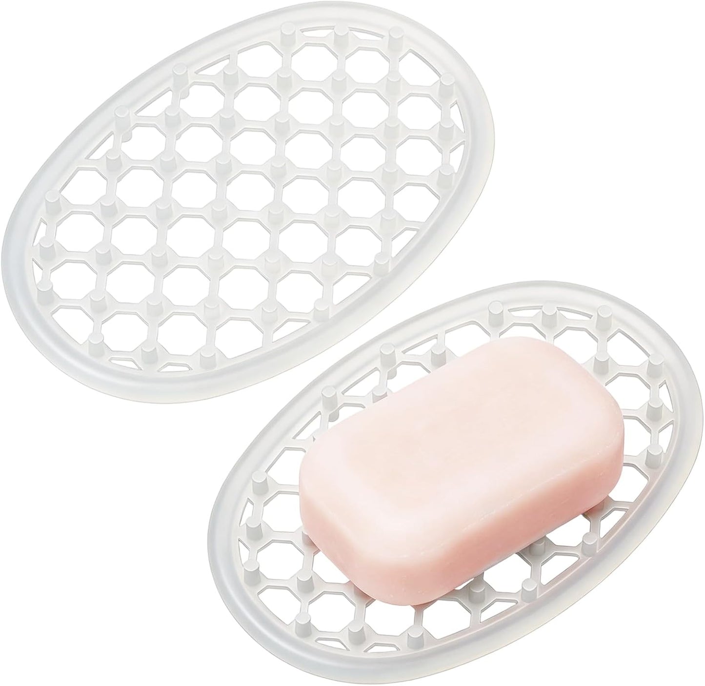 2 Pcs Soap Dish with Drainage Holes, Silicone Soap Holder | Clear Bar Holder Tray, Self Draining Soaps Saver for Shower, Anti-Slip Soaps Container for Bathroom, Shower, Kitchen