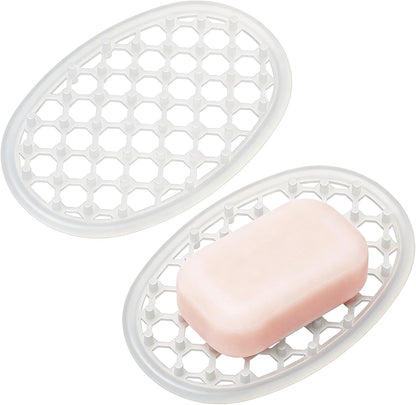 2 Pcs Soap Dish with Drainage Holes, Silicone Soap Holder | Clear Bar Holder Tray, Self Draining Soaps Saver for Shower, Anti-Slip Soaps Container for Bathroom, Shower, Kitchen
