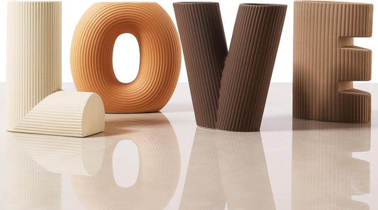 Joeabor Ceramic Vase Set of 4 - Handcrafted Ceramic Vases for Home Decor & Shelf - Modern Farmhouse Decor for Kitchen, Office, Bedroom & Living Room Decorative Objects for Mantel, Table Centerpieces