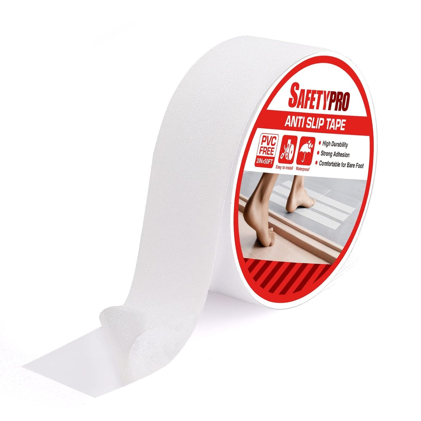 Clear Anti Slip Tape, 2 Inch × 50 Feet Waterproof Grip Tape, Strong Traction Safety Tape for Stairs, Outdoor/Indoor Use (Transparent)