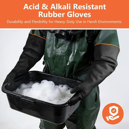 AUAUY 14"/18" Chemical Resistant Gloves, Reusable Heavy-Duty Rubber Gloves, Non-Slip Large Rubber Gloves, 1 Pair