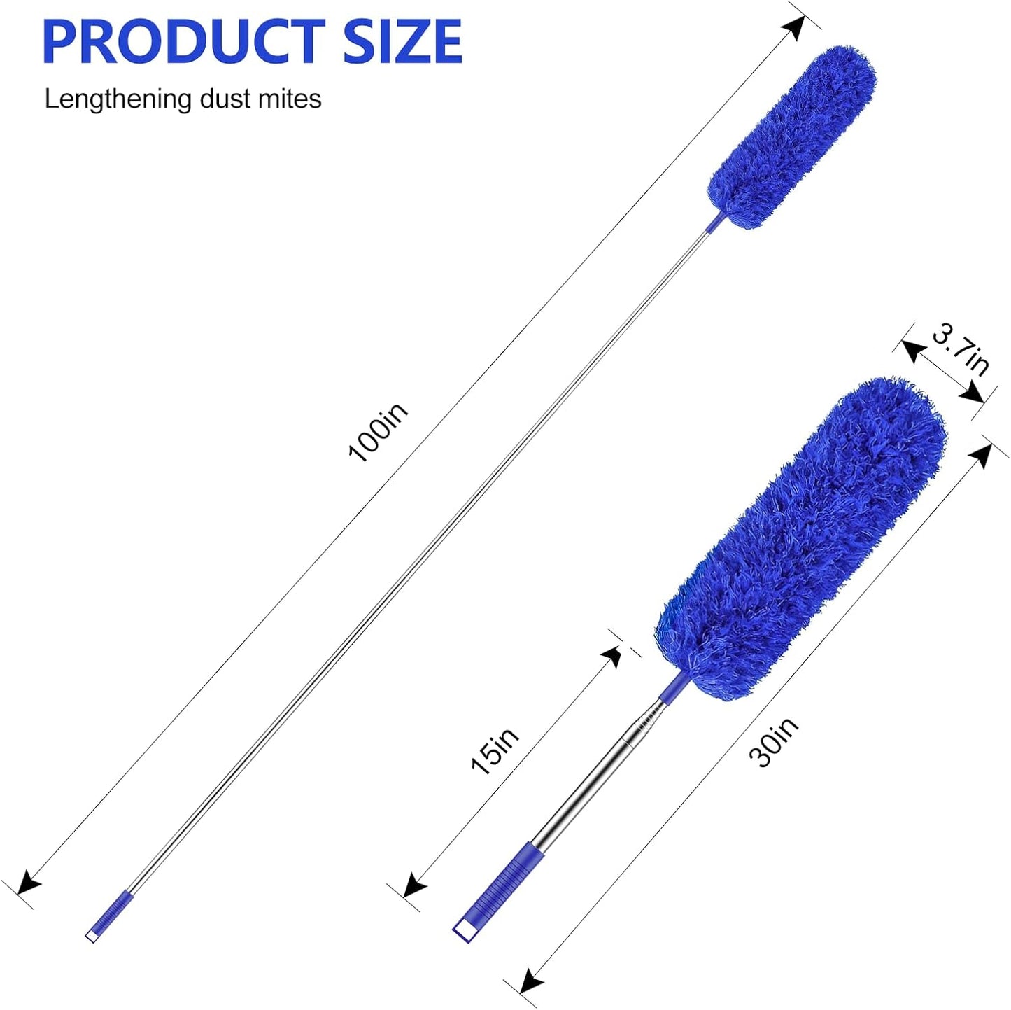 SetSail Extra-Long Dusters with Extension Pole 100-inch for Cleaning, Bendable Microfiber Head Washable Ceiling Fan Duster for High Ceilings, Furniture