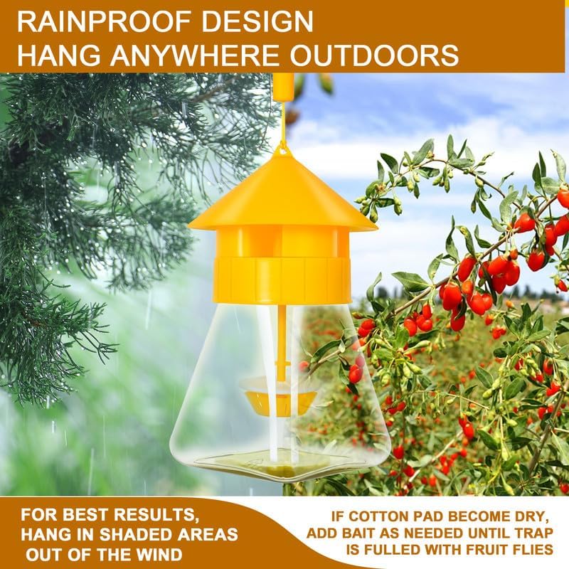 Outdoor Fly Traps with Natural Fruit Fly Bait Refill,Reusable Fruit Flies Trap Jar for Fruit and Vegetable Garden(Only Catch Fruit Trees and Melon Vines Fly)