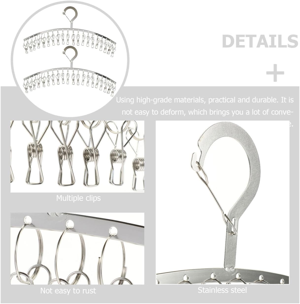 PRETYZOOM Stainless Steel Drying Rack with Clips Outdoor Windproof Sock Hanger for Laundry Lightweight Space-Saving Hanging Rack for Socks Underwear Towels Bras Gloves Scarves