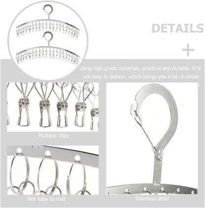 PRETYZOOM Stainless Steel Drying Rack with Clips Outdoor Windproof Sock Hanger for Laundry Lightweight Space-Saving Hanging Rack for Socks Underwear Towels Bras Gloves Scarves