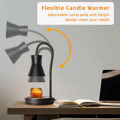LALISU Candle Warmer Lamp with Timer and Dimmer, Vintage Electric Melter Candle with 2 Bulbs, Melter Scented Height Adjustable Compatible with Jar Candles, House Warming Gifts (Black)