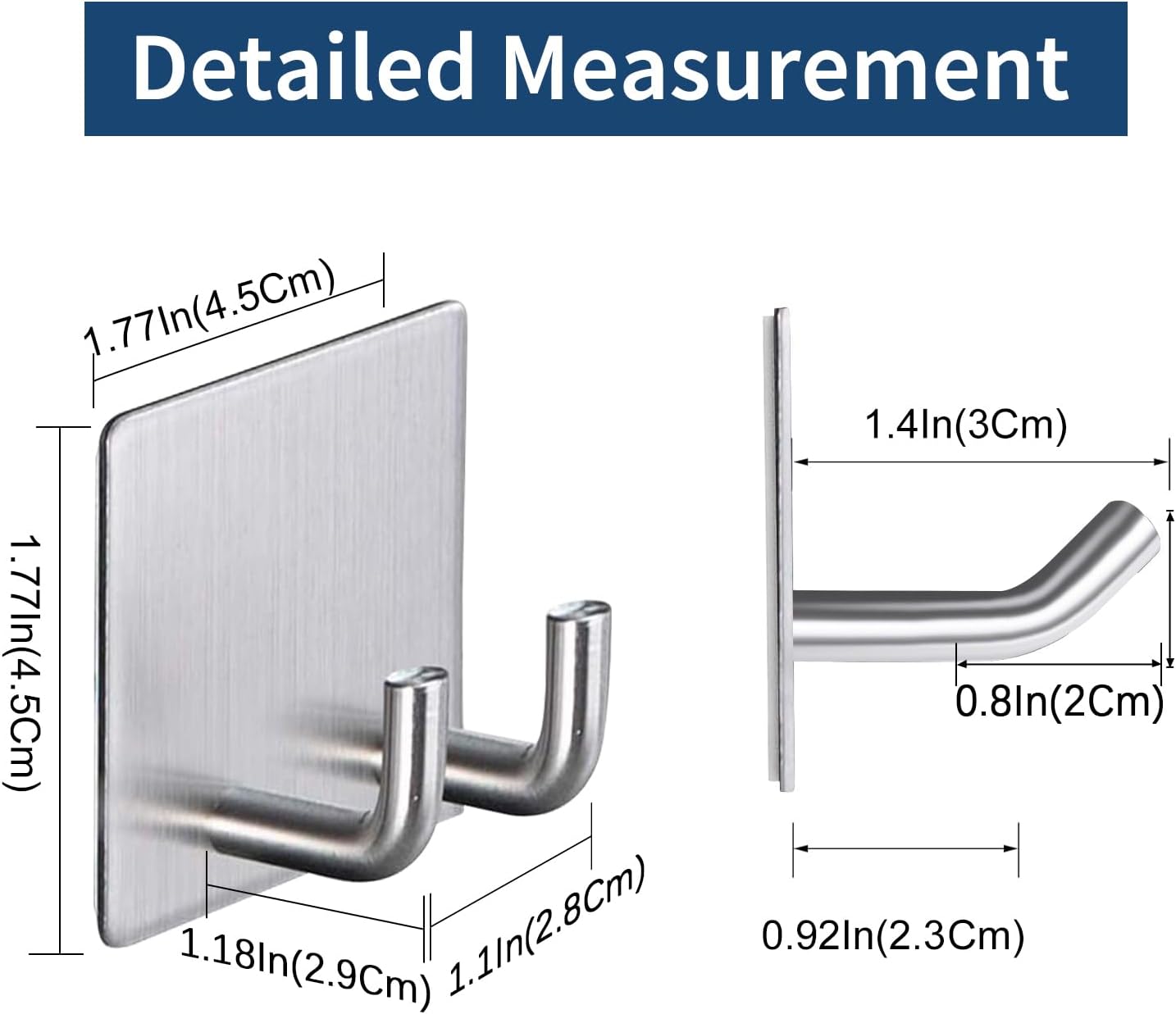 Hawsam 6 Pack Self Adhesive Wall Hooks for Hanging Heavy Duty 44LB(Max) Adhesive Towel Hooks 304 Stainless Steel Sticky Hooks for Robe Coat, Waterproof Shower Hooks for Bathroom Kitchen