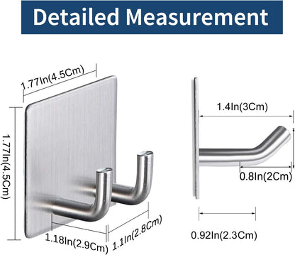 Hawsam 6 Pack Self Adhesive Wall Hooks for Hanging Heavy Duty 44LB(Max) Adhesive Towel Hooks 304 Stainless Steel Sticky Hooks for Robe Coat, Waterproof Shower Hooks for Bathroom Kitchen