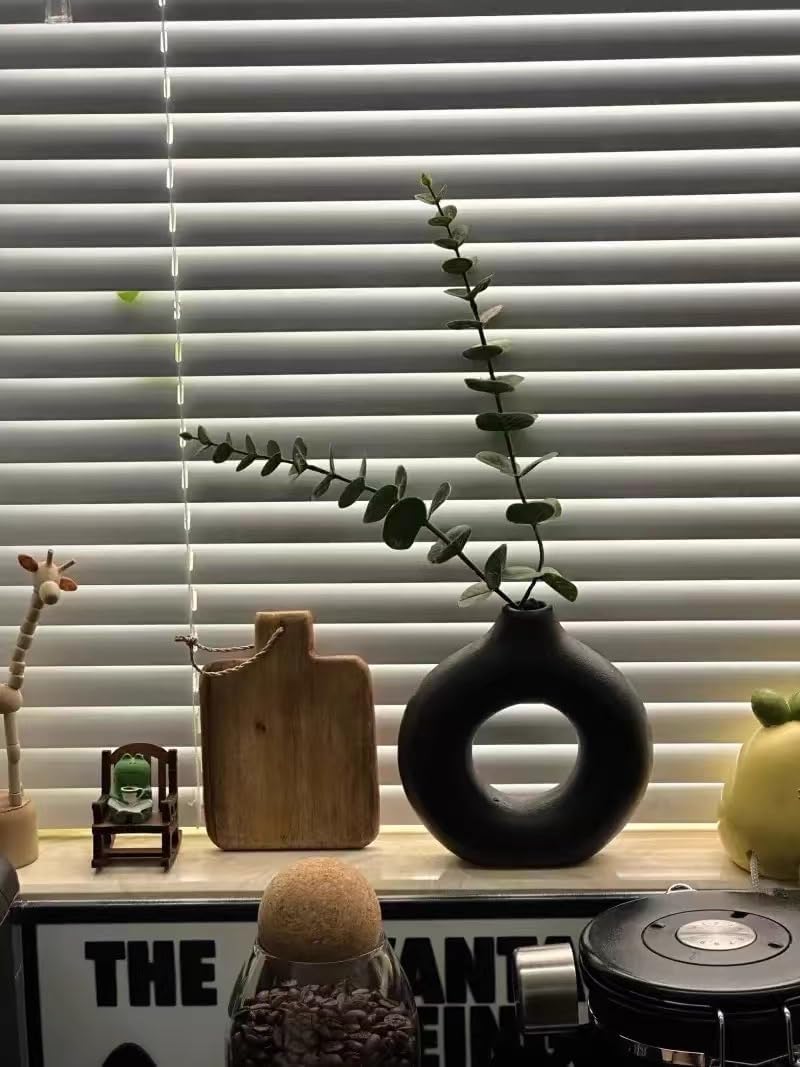 White Ceramic Vases Set of 3, Minimalist Nordic Modern Style, Round Donut Vase for Dried Flowers, Pampas Grass & Fresh Blooms,Boho Home Decor for Table Shelf Living Room Office (White)
