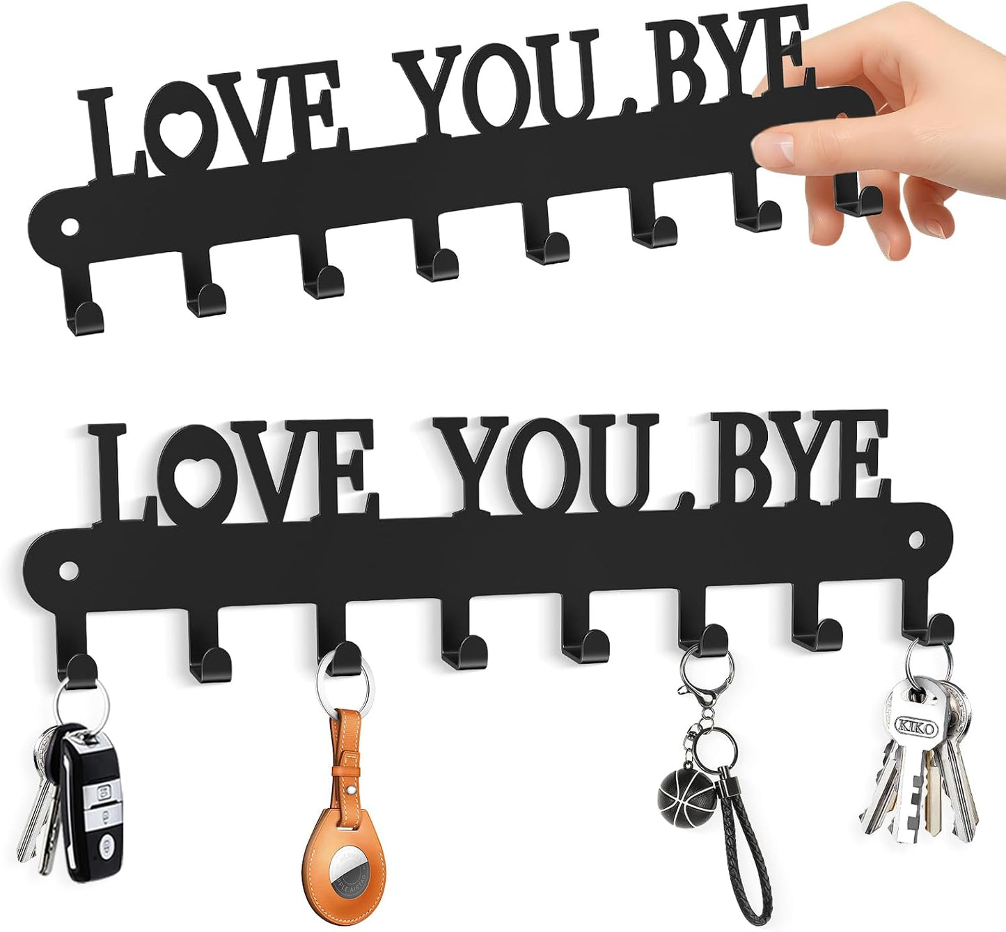 2 Pack Key Holder Wall Mount, Wall Mount Key Holder, Key Hooks Hanging Keys, Key Hanger with 8 Hooks, No-Drill Decorative White Key Rack for Living Room, Kitchen, or Bathroom