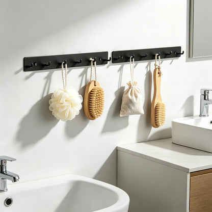 Coat Rack Wall Mounted, Heavy Duty Wall Hooks for Hanging Keys Purse Towel Coat, Premium Stainless Steel Entry Coat Hooks Rack, Large Adhesive Key Holder Towel Racks for Bathroom RV (Black)