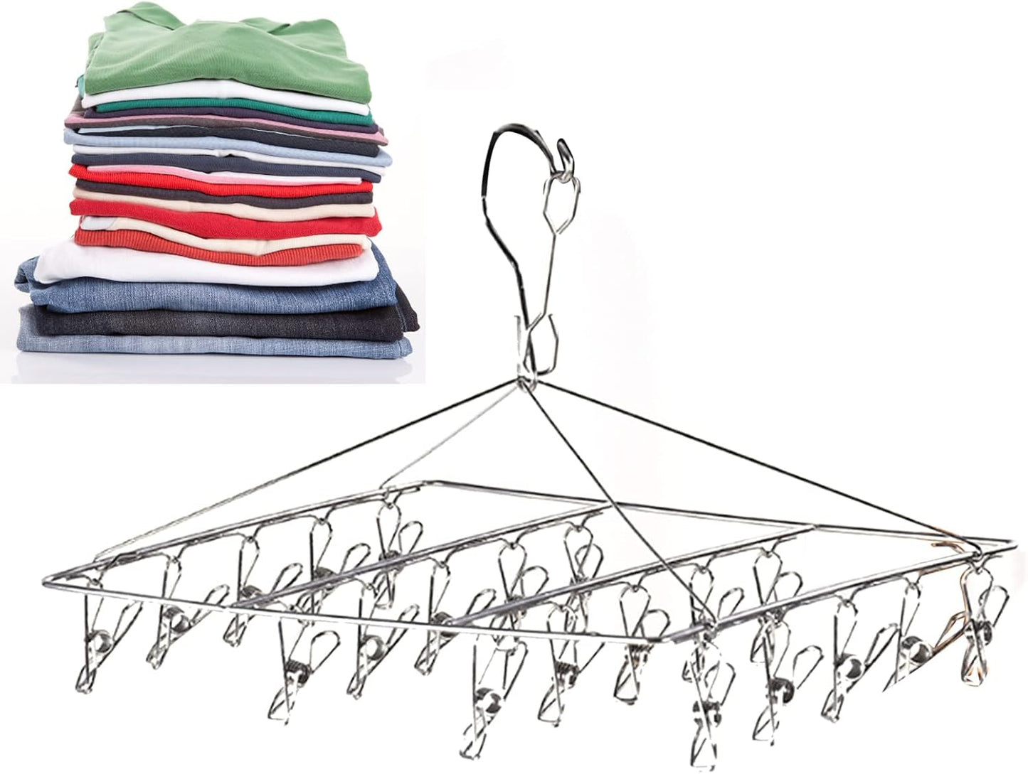 Clothes Drying Racks Clip Hangers, Clothes Drying Hanger Stainless Steel Multi Clip Laundry Drip Hanging Rack for Underwear Socks Hat(Round)