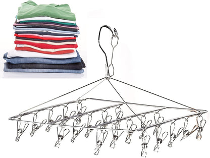 Clothes Drying Racks Clip Hangers, Clothes Drying Hanger Stainless Steel Multi Clip Laundry Drip Hanging Rack for Underwear Socks Hat(Round)