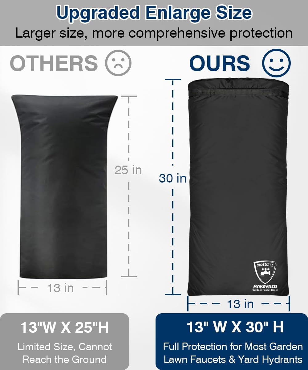 Enlarge Outdoor Faucet Cover for Winter Freeze Protection, 13” W x 25" H Hose Bib Covers Socks for Garden Lawn Faucets & Yard Hydrant, Reusable Long Insulated Spigot Cover, Black, 1 Pack