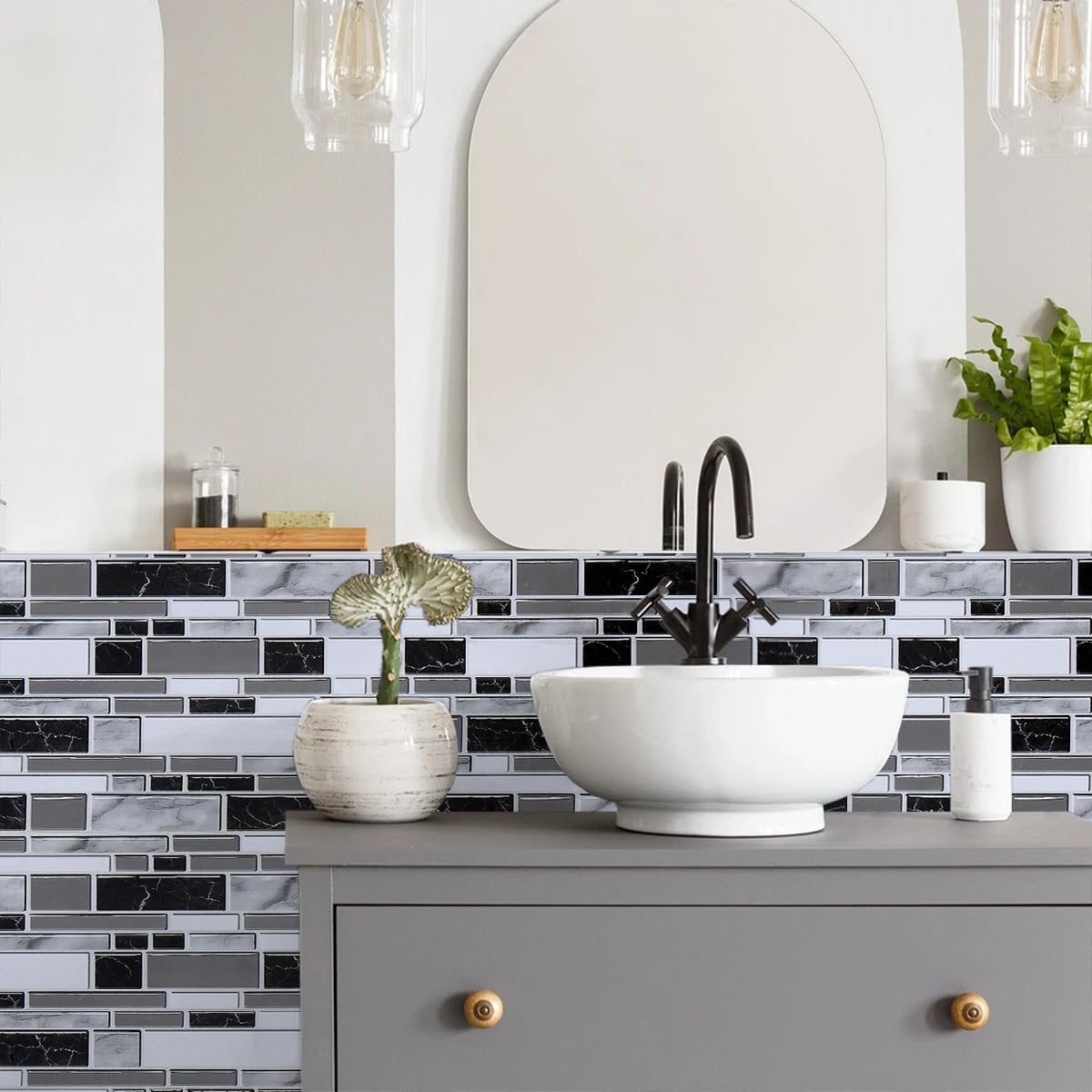 Livebor Peel and Stick Backsplash Wallpaper Kitchen Backsplash Wallpaper 11.8inch x 118.1inch Tile Contact Paper Kitchen Peel and Stick Countertops Waterproof Contact Paper for Bathroom Tile Vinyl