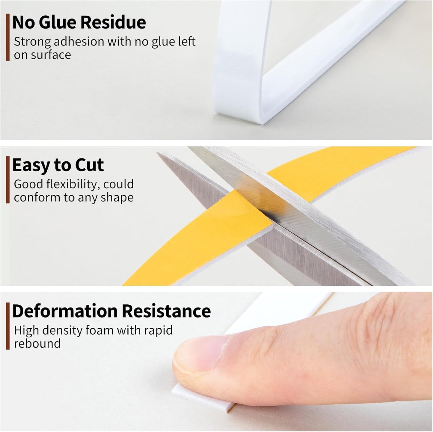 Yotache Weather Stripping Door Seal Strip White 3/8" x1/8", 50Ft Total, Foam Insulation Tape Gasket for Door Frame and Windows, 3 Rolls x 16.5Ft