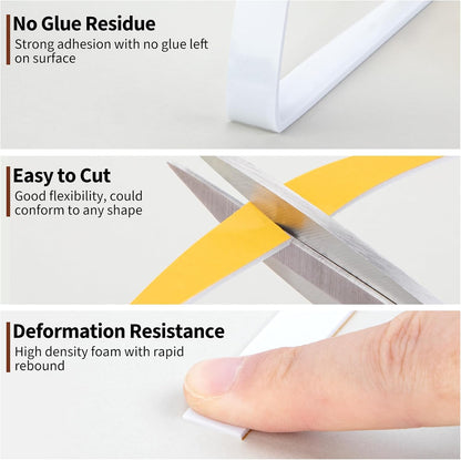 Yotache Weather Stripping Door Seal Strip White 3/8" x1/8", 50Ft Total, Foam Insulation Tape Gasket for Door Frame and Windows, 3 Rolls x 16.5Ft