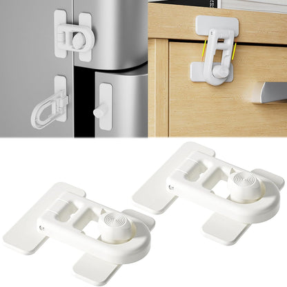 Fridge Lock, 180° Swivel RV Camper French Refrigerator Latch 90 Degree Adhesive No Drill, Baby Proofing Cabinet Freezer Oven, Renter Friendly Childproof Safety Lock for Toddler Cat 2-Pack