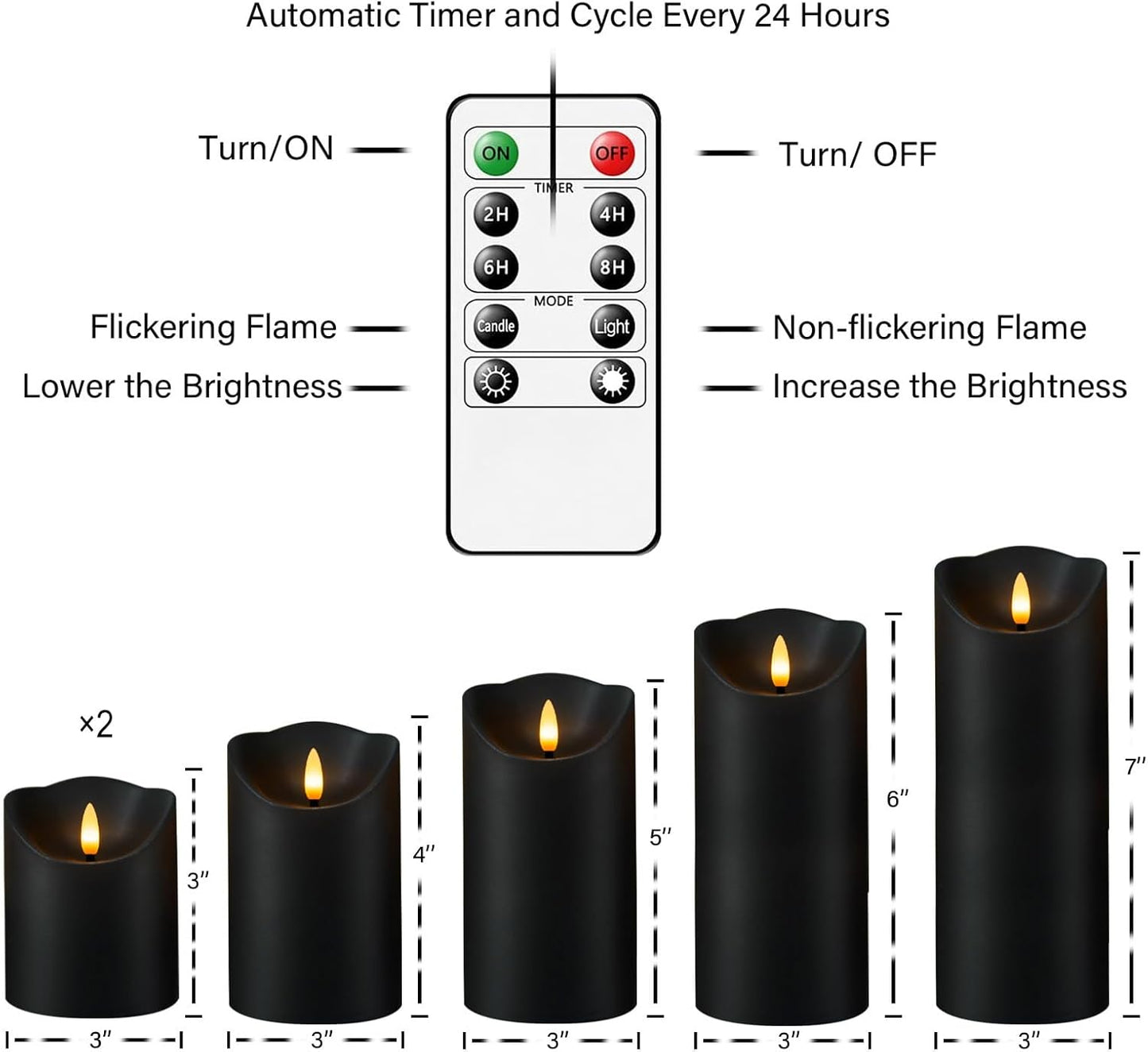 Fo32won Flameless Flickering Candles with Remote Timer, Set of 6 Ivory Led Battery Operated Candles for Home Decor Xmas Halloween (D3 x H3 3" 4" 5" 6" 7")
