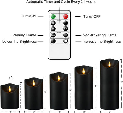 Fo32won Flameless Flickering Candles with Remote Timer, Set of 6 Ivory Led Battery Operated Candles for Home Decor Xmas Halloween (D3 x H3 3" 4" 5" 6" 7")