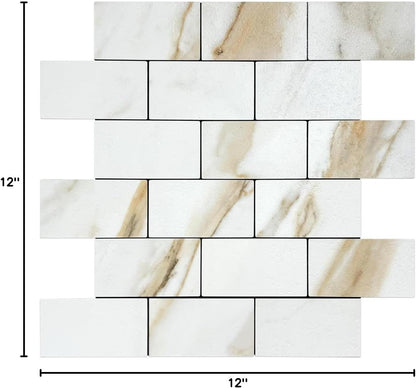 DICOFUN 10-Sheet Polished White Thick PVC Peel and Stick Backsplash, Ceramic Look Subway Tile White Kitchen Backsplash Peel and Stick Wall Tiles