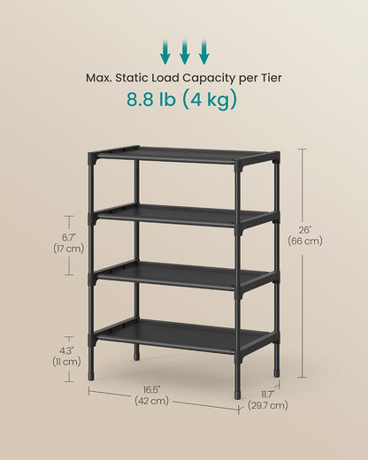 SONGMICS Shoe Rack, 2-Tier Shoe Storage Organizer, Space-Saving, 11.7 x 16.5 x 12.2 Inches, Entryway, Metal Frame, Non-Woven Fabric Shelves, Ink Black ULSH012BH01