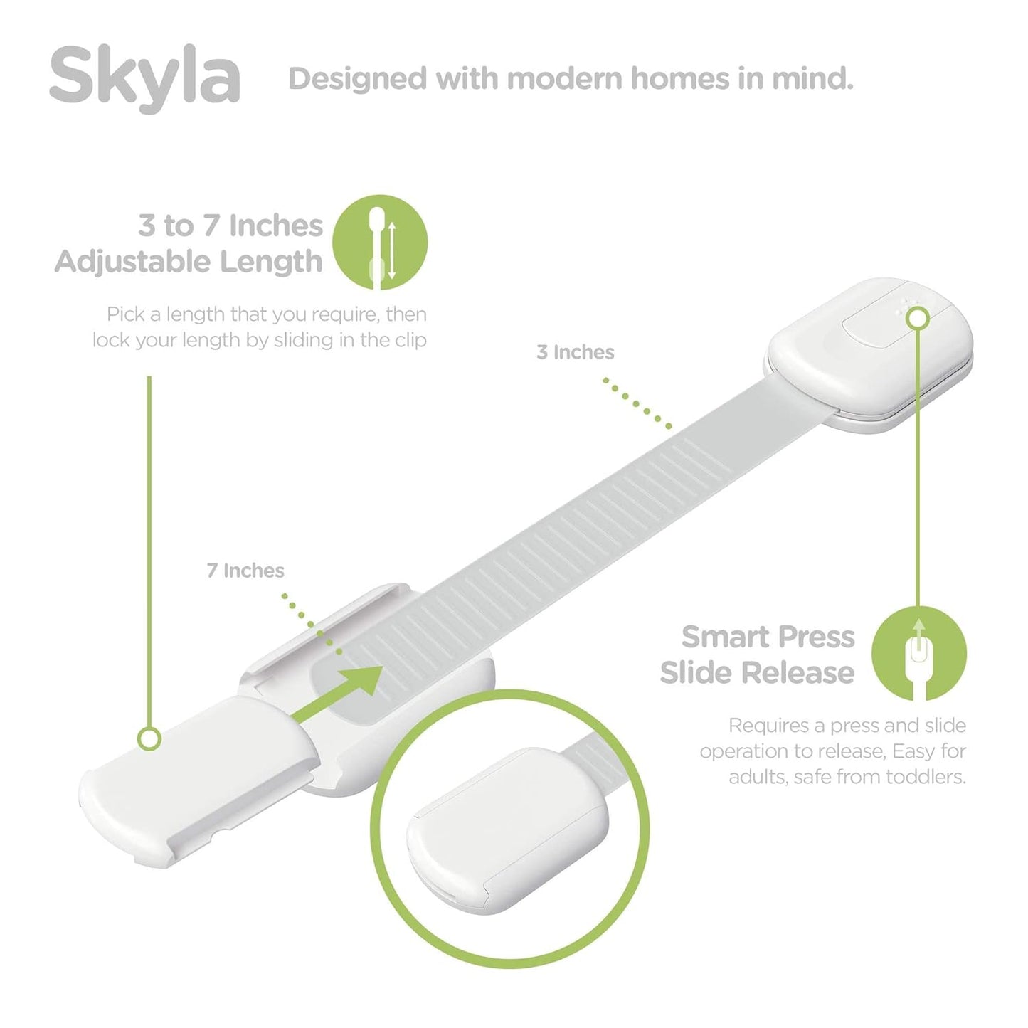 SKYLA HOMES Baby Locks Child Safety Cabinet Proofing - Safe Quick and Easy 3M Adhesive Cabinet Drawer Door Latches No Screws & Magnets Multi-Purpose for Furniture Kitchen Ovens Toilet Seats