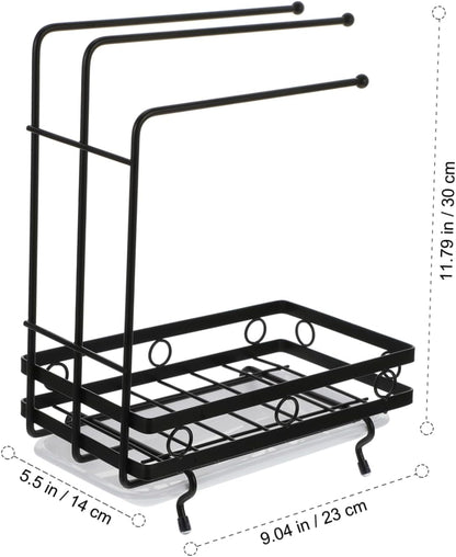 SOLUSTRE Dual-Purpose Wall-Mounted Sponge Rack Black 3-Rod Dishcloth Holder Kitchen Draining Rack for Sponge and Rags Space-Saving Design for Cleaning Supplies