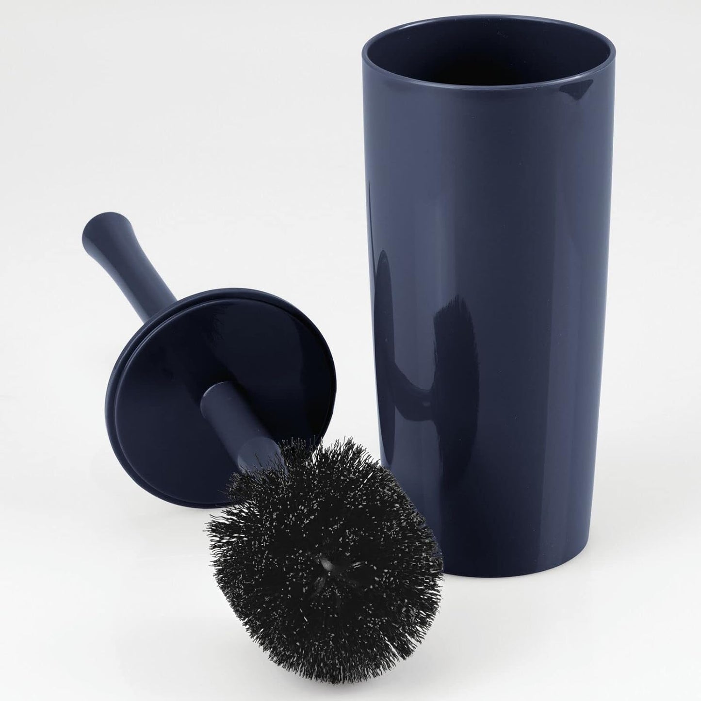 mDesign Slim Plastic Toilet Bowl Brush and Holder Set, Modern Compact Storage Organizer Cleaner Scrubber for Toilet - Heavy Duty Cleaning Plunger for Bathroom, Aura Collection - White