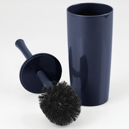 mDesign Slim Plastic Toilet Bowl Brush and Holder Set, Modern Compact Storage Organizer Cleaner Scrubber for Toilet - Heavy Duty Cleaning Plunger for Bathroom, Aura Collection - White