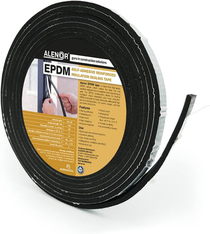Alenor EPDM Black Foam Insulation Tape Self Adhesive 1/8"x1" x 50' Ft –Pack of 1- Weather Stripping for Doors & Windows,Soundproofing,Door Seal,Weatherstrip,Pipe Cooling,Air Conditioning Seal Strip