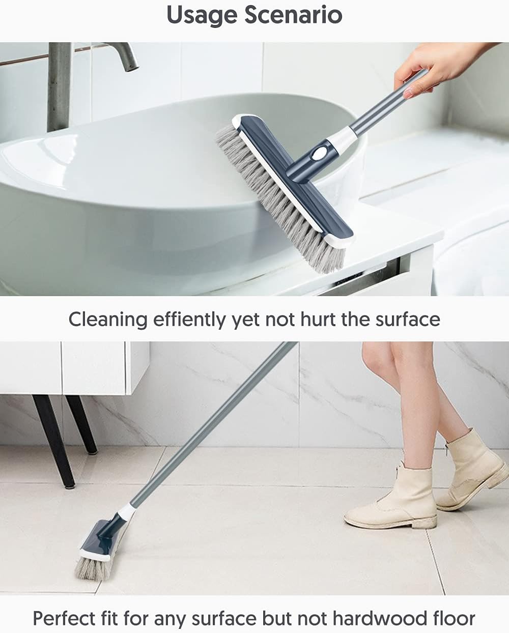 Floor Scrubber with Long Handle, 2 in 1 Scrubbing Brush Stiff Bristle Shower Cleaning Brush for Bathroom, Kitchen, Tub, Carpet, Grout, Tile(Red)