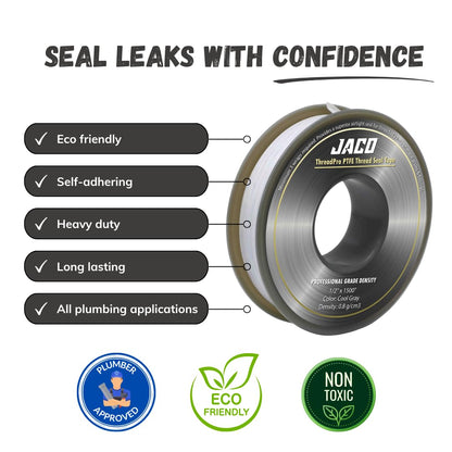 JACO ThreadPro High-Density Thread Seal Tape - 1/2" x 125 ft. (Mega Roll) | Professional PTFE Pipe Sealant | Plumbers Tape