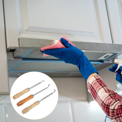 Range Hood Wind Wheel Scraper Kitchen Cleaning Tool Set with Wooden Handle Stainless Steel 3-Piece for Removing Stubborn Grease and Dust